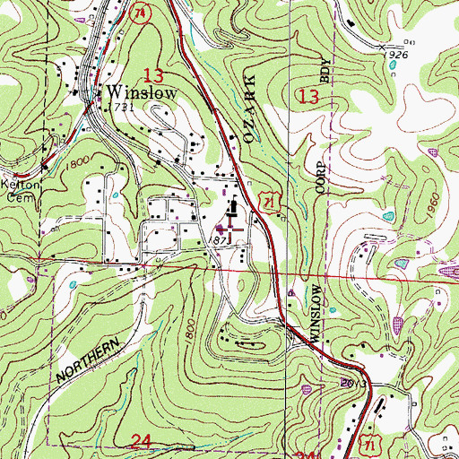 Topographic Map of Winslow Elementary School, AR