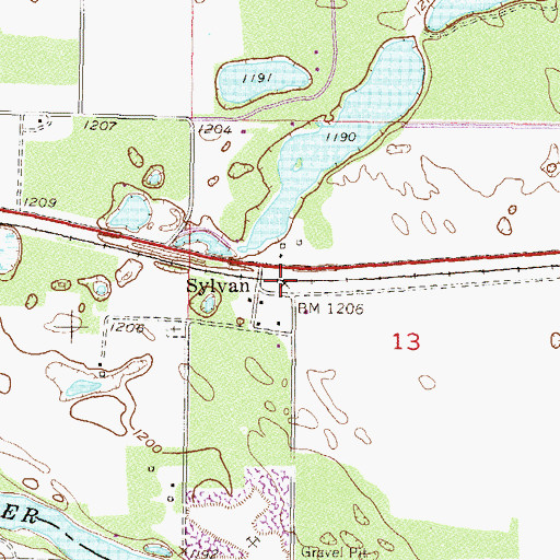 Topographic Map of Sylvan, MN
