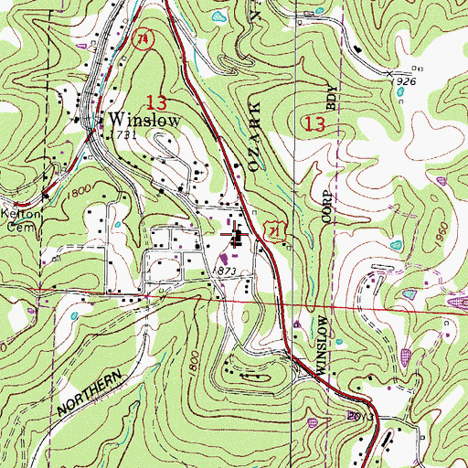 Topographic Map of Winslow High School, AR