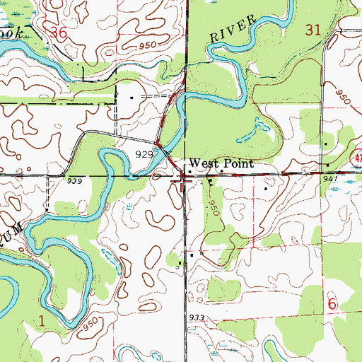 Topographic Map of West Point, MN