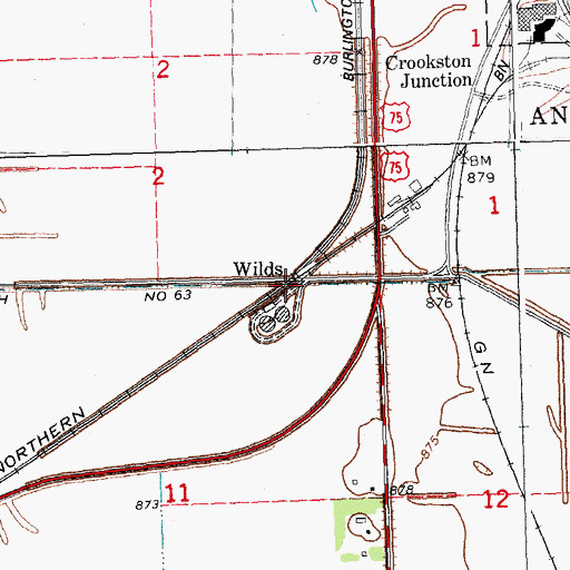 Topographic Map of Wilds, MN