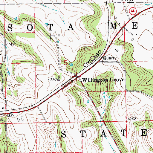 Topographic Map of Willington Grove, MN