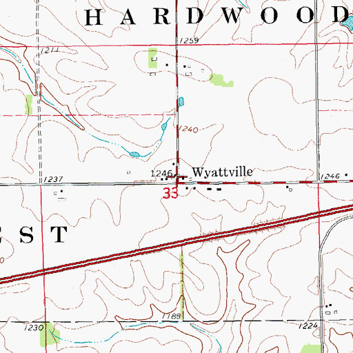 Topographic Map of Wyattville, MN