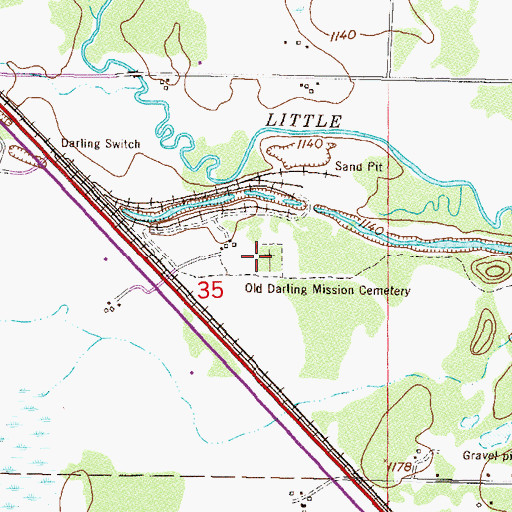 Topographic Map of Old Darling Mission Cemetery, MN