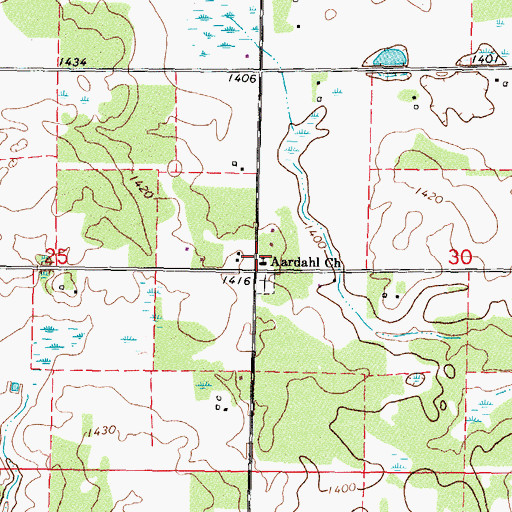 Topographic Map of Aardahl Church, MN