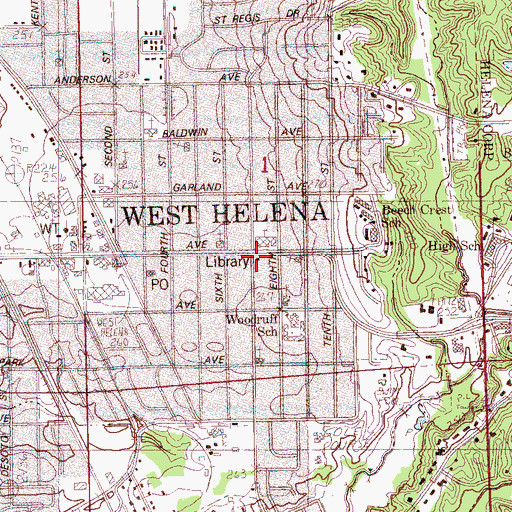 Topographic Map of West Helena Public Library, AR