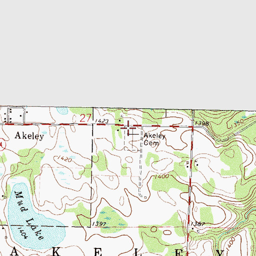 Topographic Map of Akeley Cemetery, MN