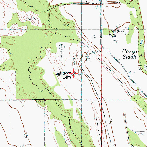 Topographic Map of Lightfoot Cemetery, AR