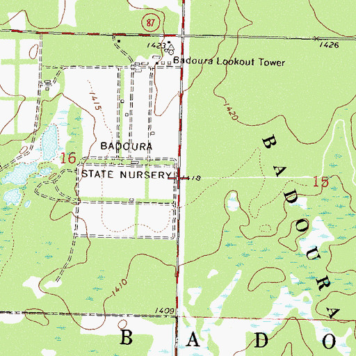Topographic Map of Badoura State Nursery, MN
