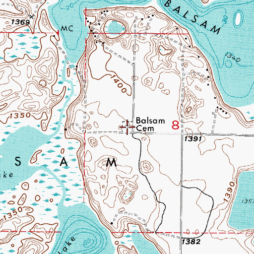 Topographic Map of Balsam Cemetery, MN
