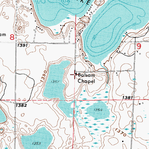 Topographic Map of Balsam Chapel, MN