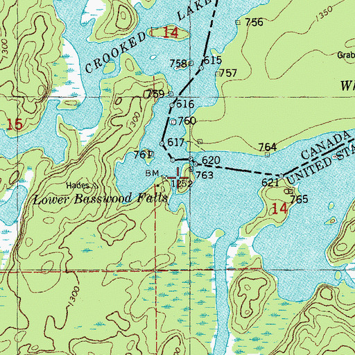 Topographic Map of Basswood River, MN