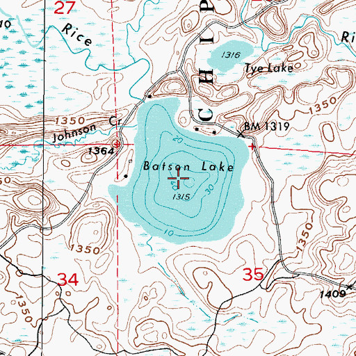 Topographic Map of Batson Lake, MN