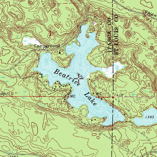 Topographic Map of Beatrice Lake, MN