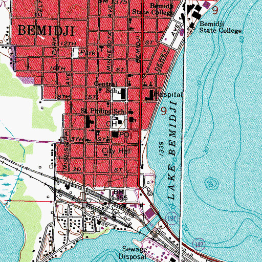 Topographic Map of Bemidji, MN