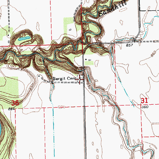 Topographic Map of Bergit Cemetery, MN