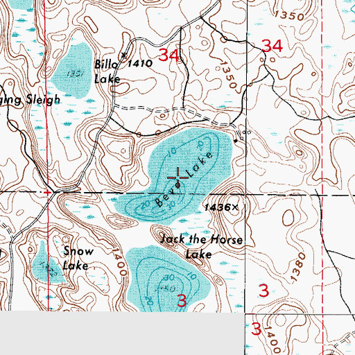 Topographic Map of Bevo Lake, MN