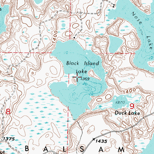 Topographic Map of Black Island Lake, MN