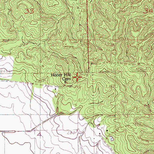 Topographic Map of Honor Hill Cemetery, AR