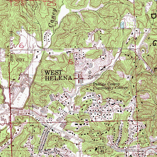Topographic Map of Phillips County Community Center, AR