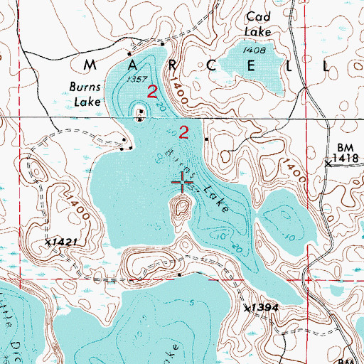 Topographic Map of Burns Lake, MN