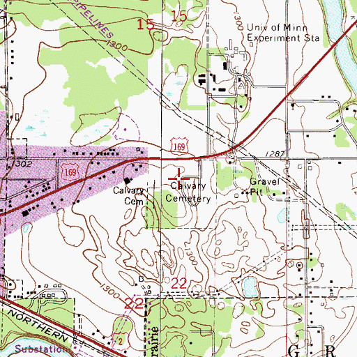 Topographic Map of Itasca Calvary Cemetery, MN