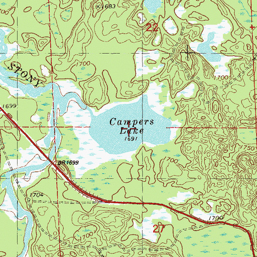 Topographic Map of Campers Lake, MN