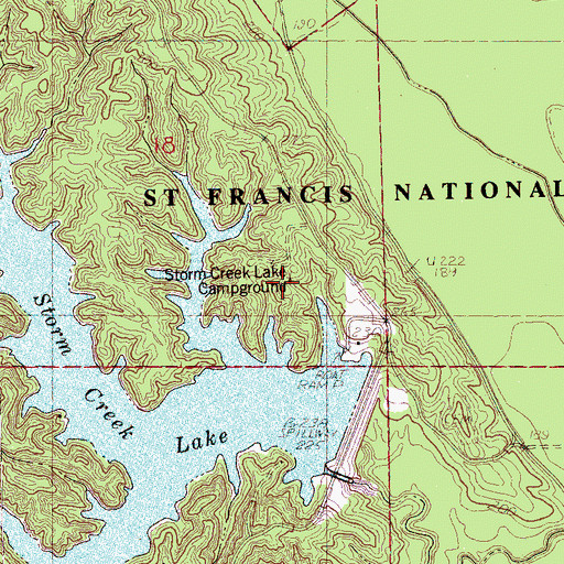 Topographic Map of Storm Creek Lake Campground, AR