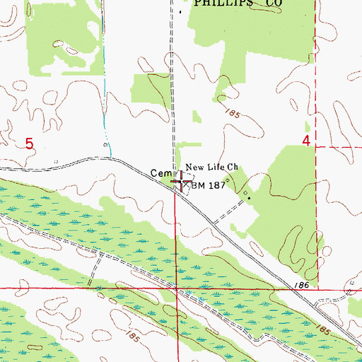 Topographic Map of New Life Cemetery, AR