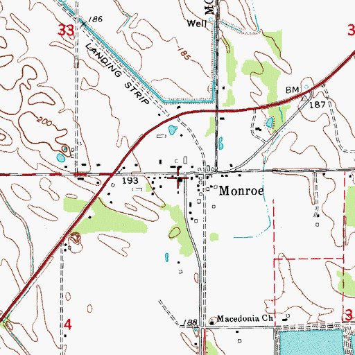 Topographic Map of Monroe Baptist Church, AR