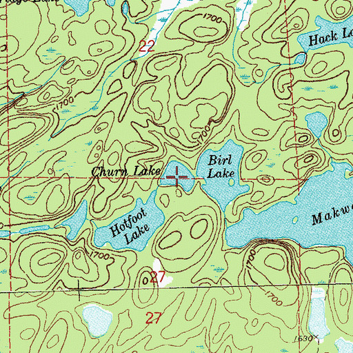 Topographic Map of Churn Lake, MN