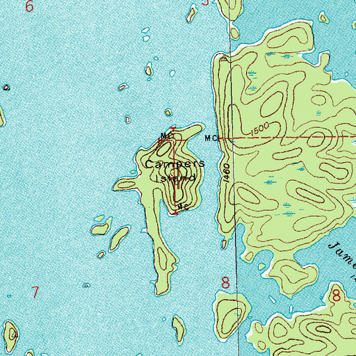 Topographic Map of Campers Island, MN