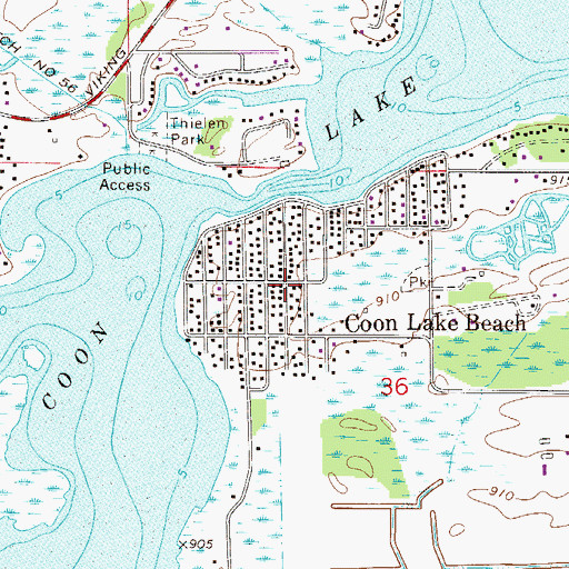 Topographic Map of Coon Lake Beach, MN