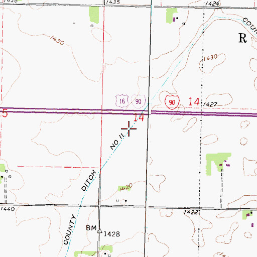 Topographic Map of County Ditch Number Eleven, MN