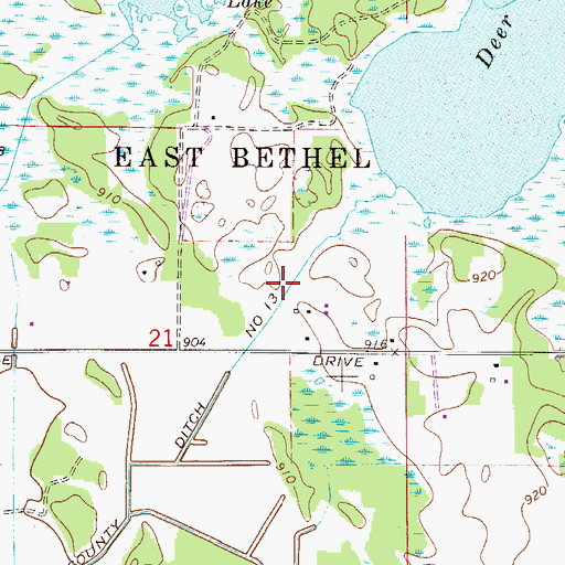 Topographic Map of County Ditch Number Thirteen, MN