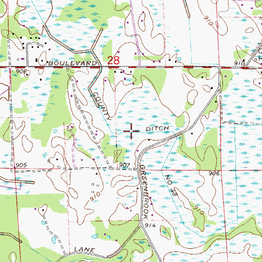 Topographic Map of County Ditch Number Thirtyeight, MN