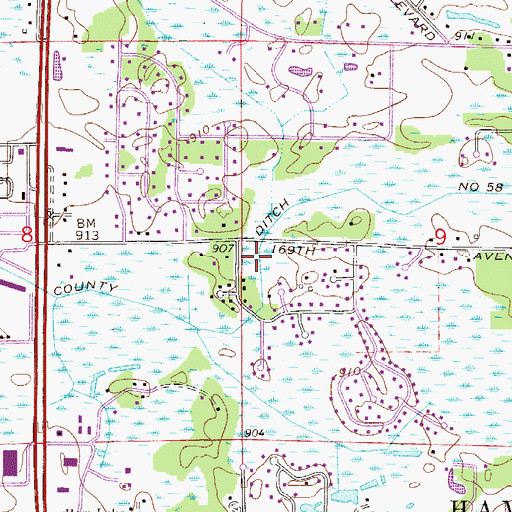 Topographic Map of County Ditch Number Fiftyeight, MN