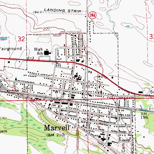 Topographic Map of Marvell Elementary School, AR