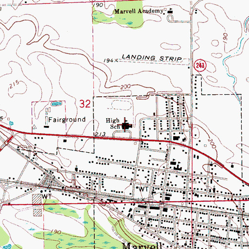 Topographic Map of Marvell High School, AR