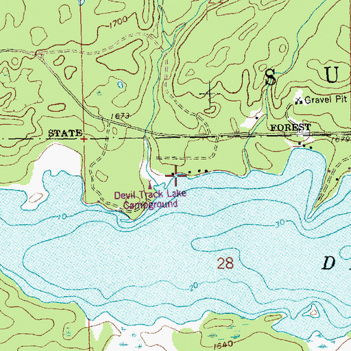 Topographic Map of Devil Lake Campground, MN