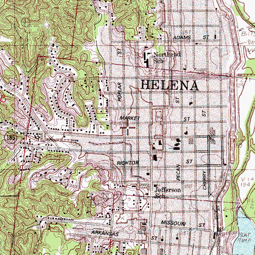 Topographic Map of Beech Street Historic District, AR