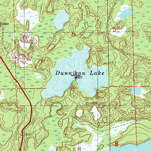 Topographic Map of Dunnigan Lake, MN