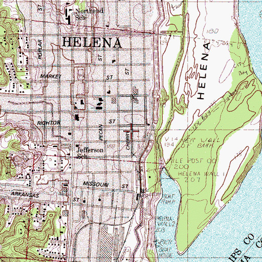 Topographic Map of Cherry Street Historic District, AR