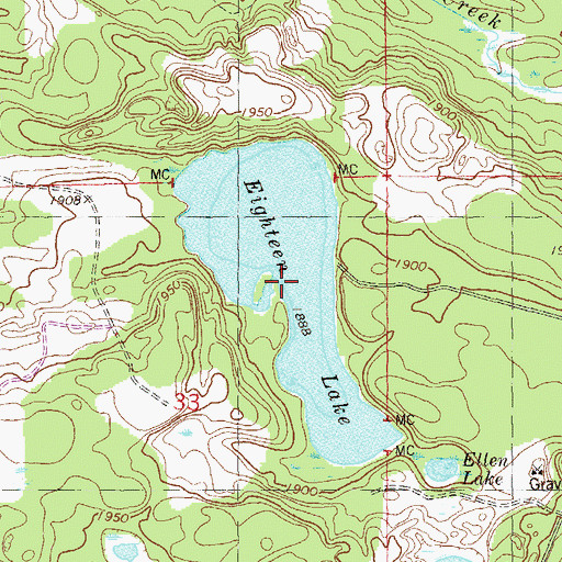 Topographic Map of Eighteen Lake, MN