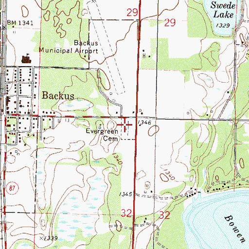 Topographic Map of Evergreen Cemetery, MN