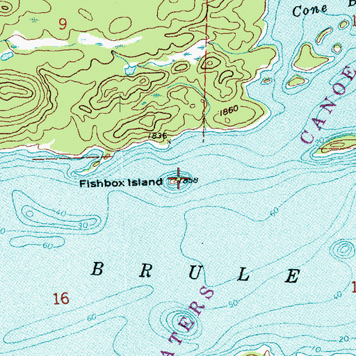 Topographic Map of Fishbox Island, MN