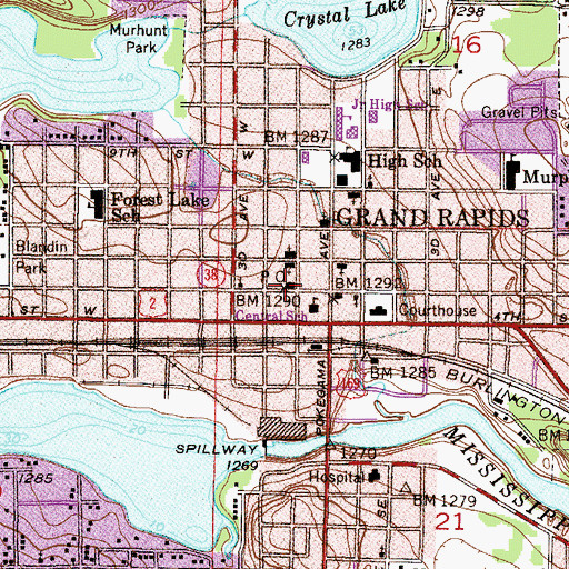 Topographic Map of Grand Rapids, MN
