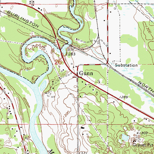 Topographic Map of Gunn, MN