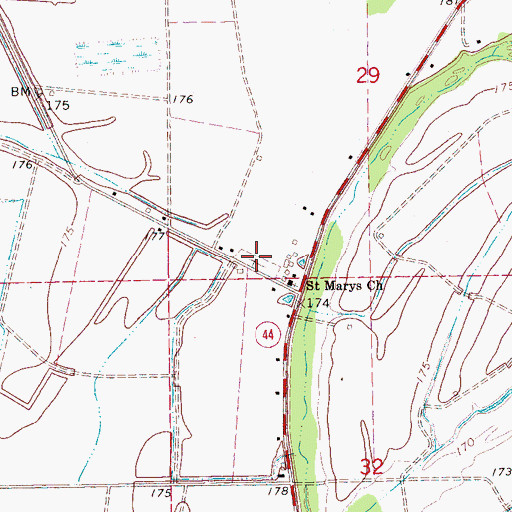 Topographic Map of Saint Marys Cemetery, AR