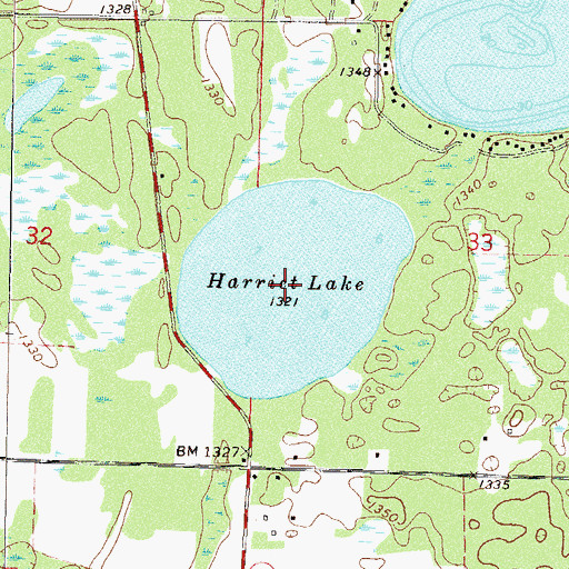 Topographic Map of Harriet Lake, MN